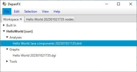 Hello World Node List in Analyzes