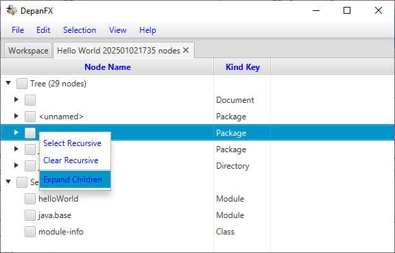Hello World Node List Expand Children