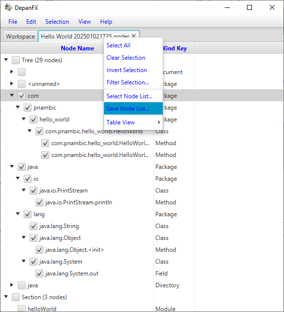 Hello World Node List Save Selection