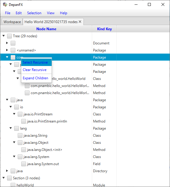 Hello World Node List Select Recursive